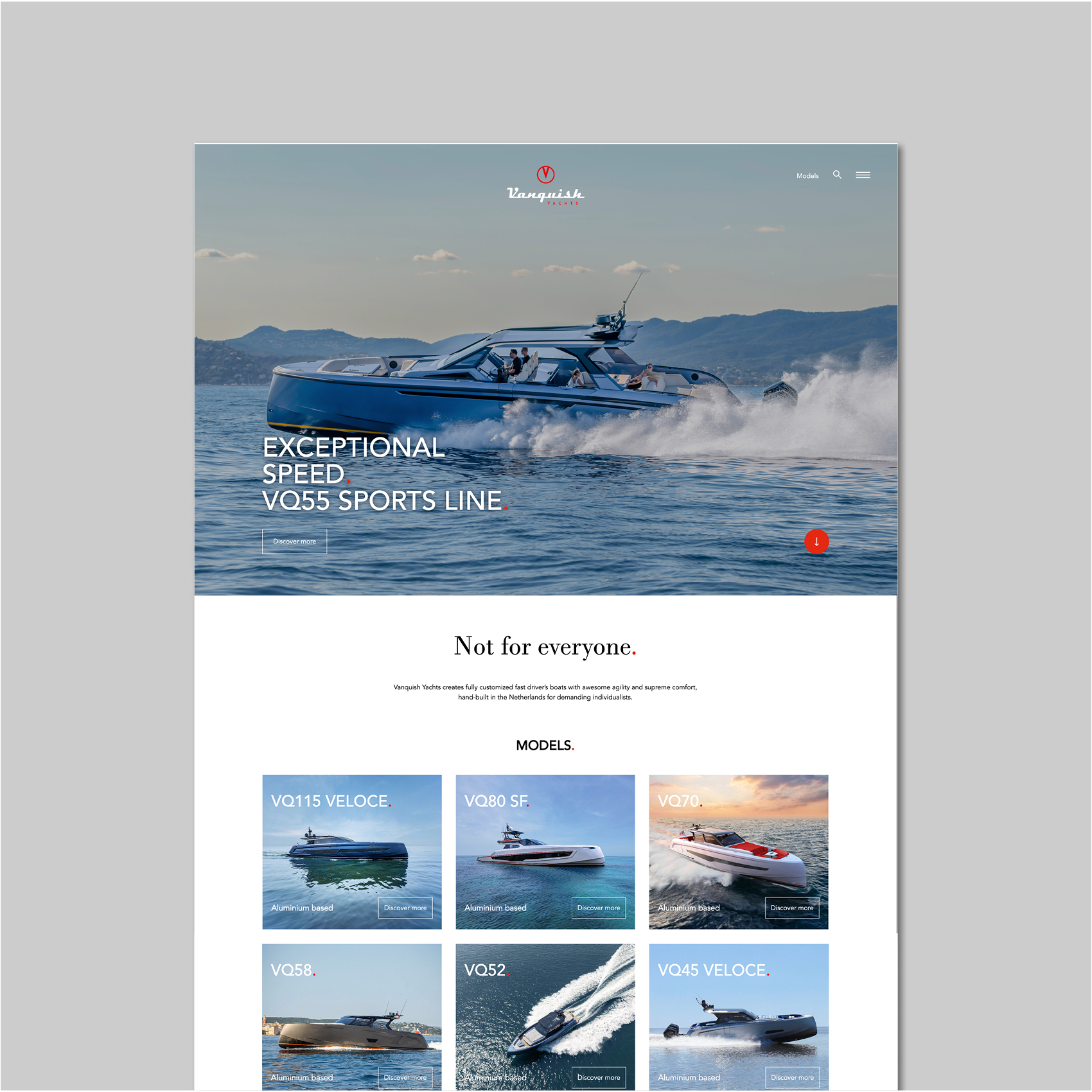 A view of the homepage of the Vaquish Yachts website