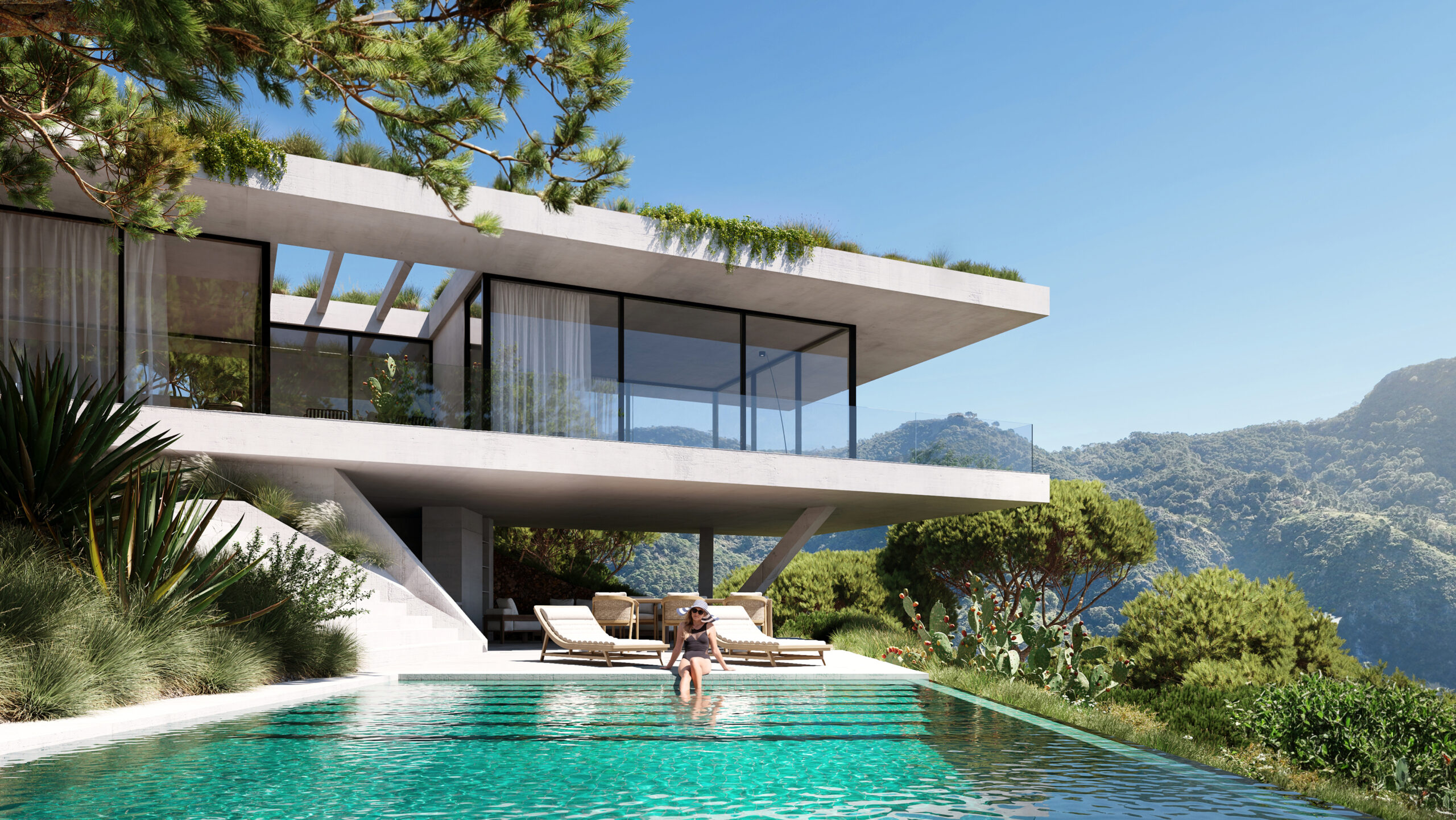 An image of a stunning Vitae villa seen from the pool.