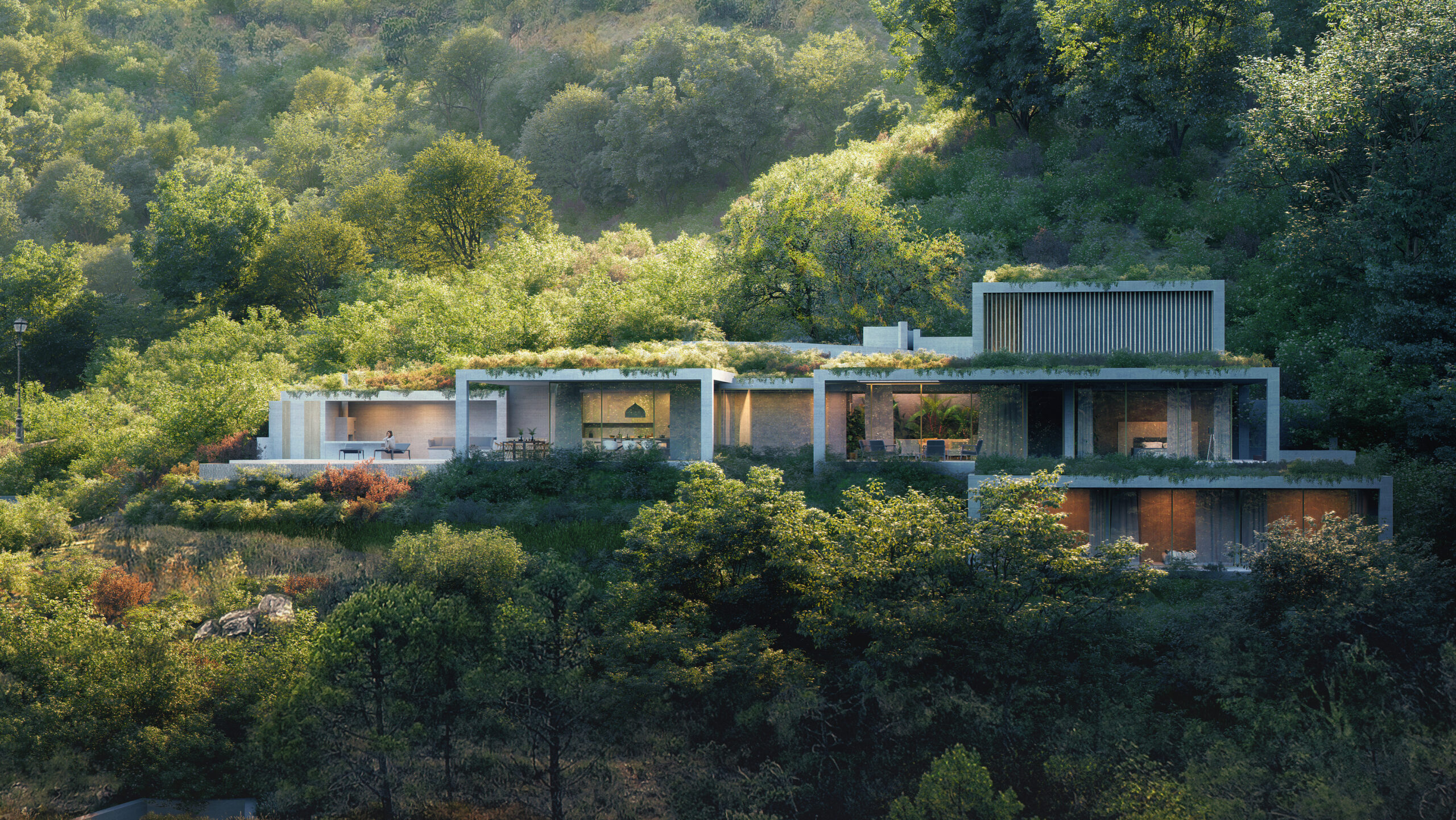 A profile view of a Vitae Villa blended in nature