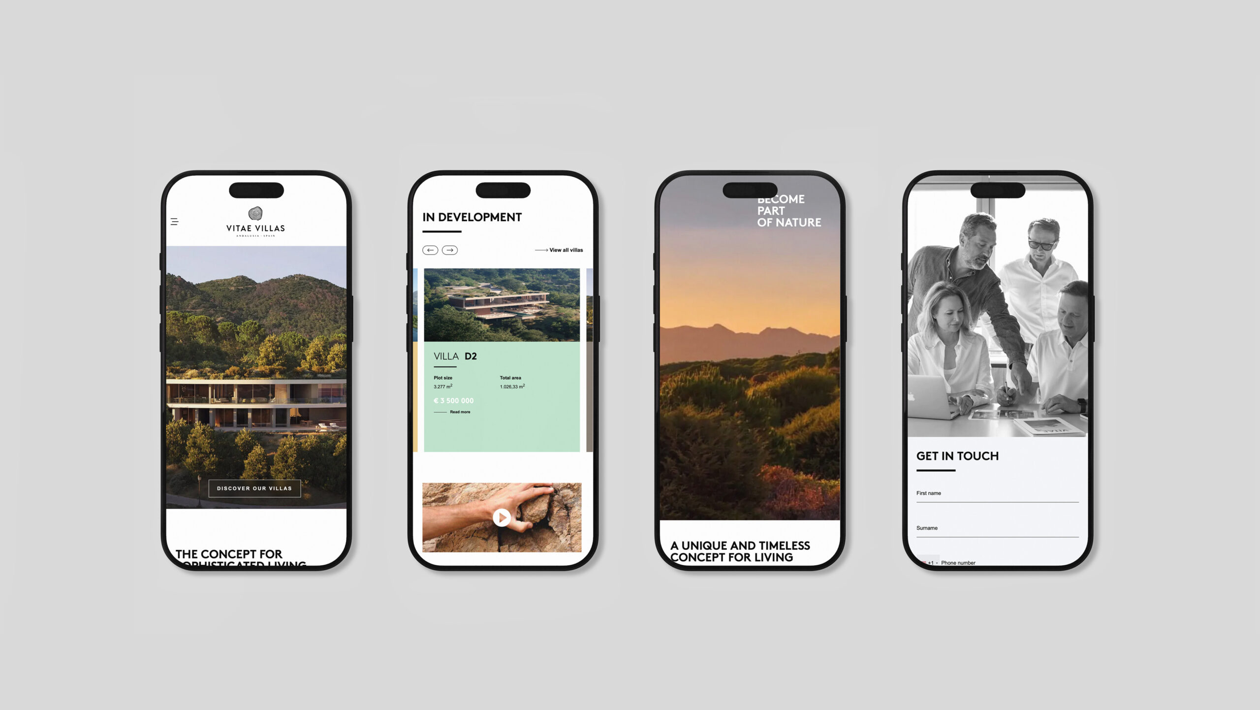 A responsive view of the Vitae Villas website on a mobile device