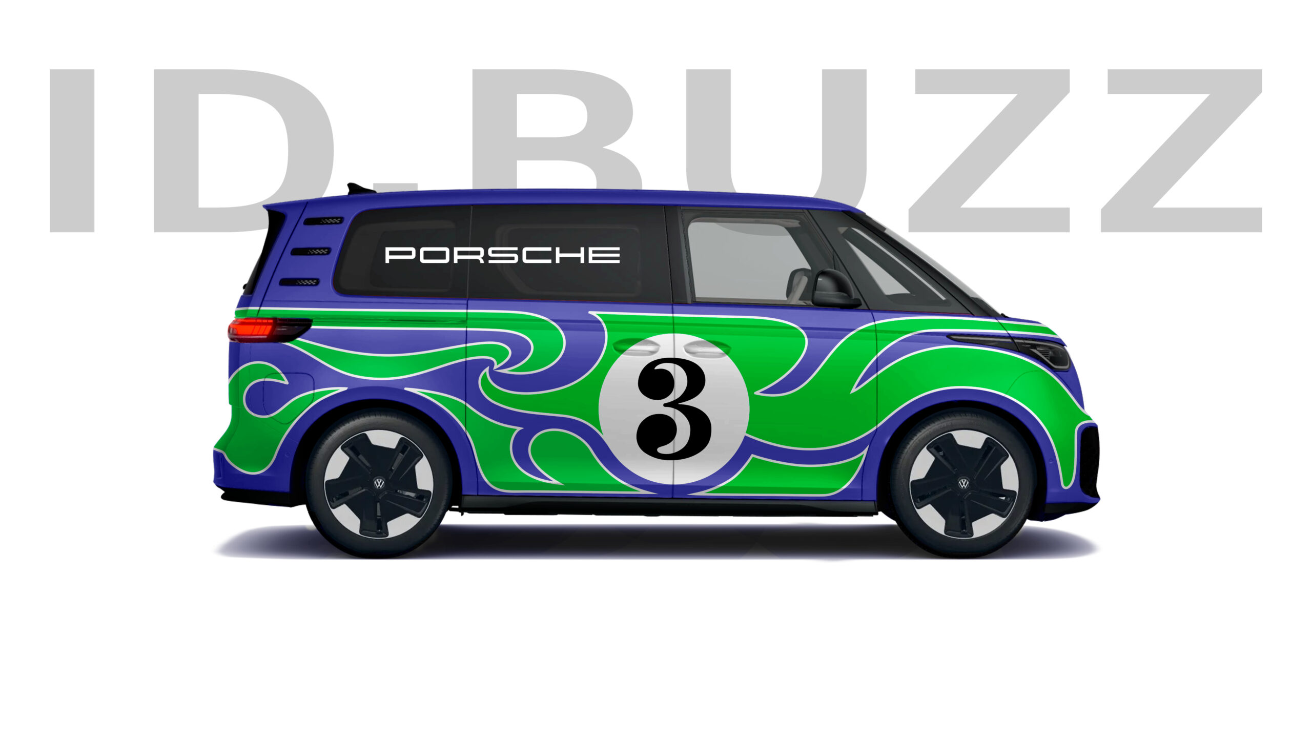 The 'Hippie' livery designed by AGH & Friends on the Volkswagen ID. Buzz - side view