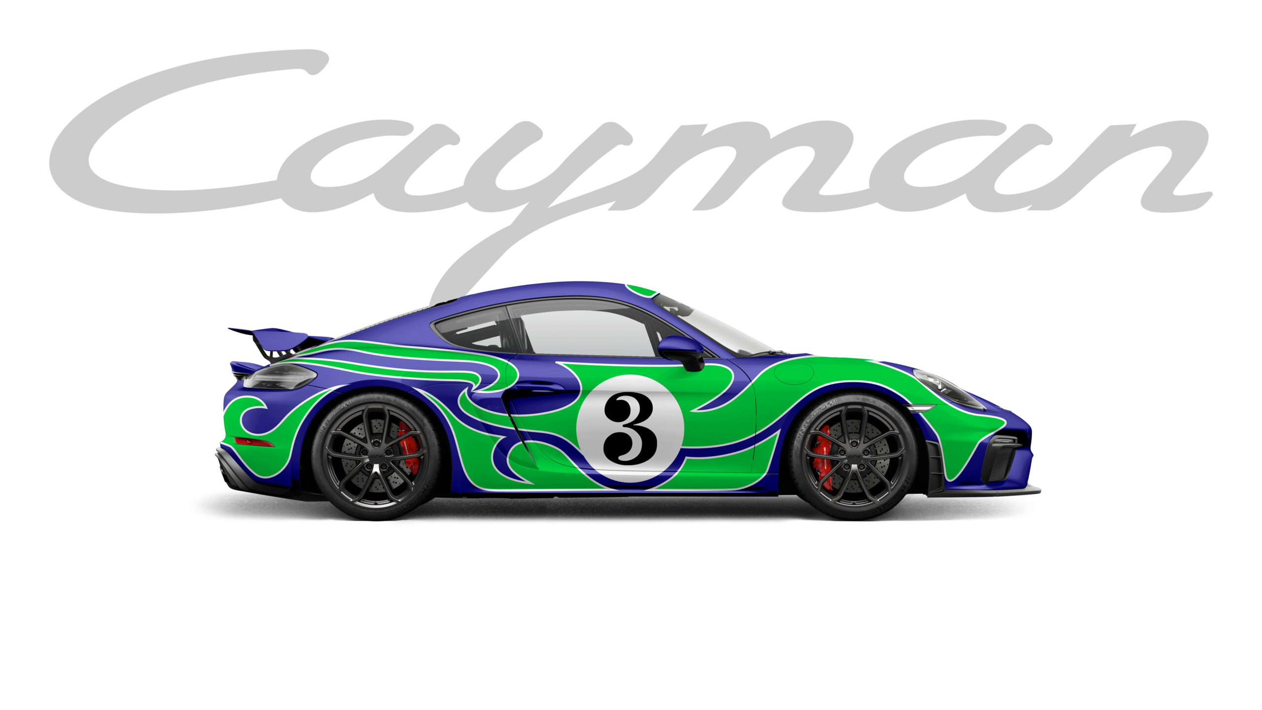 The 'Hippie' livery designed by AGH & Friends on the 718 Cayman GT4 - side view